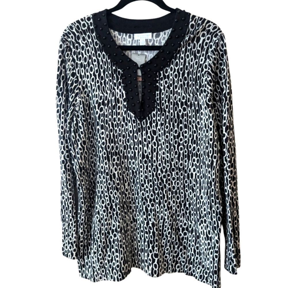 Charter Club Beaded‎ Black and White Plus Size Sweater Size 2X
